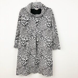 Tyler Boe Kim Black White Leopard Knit Dress Size Large L Jacquard Cowl Neck